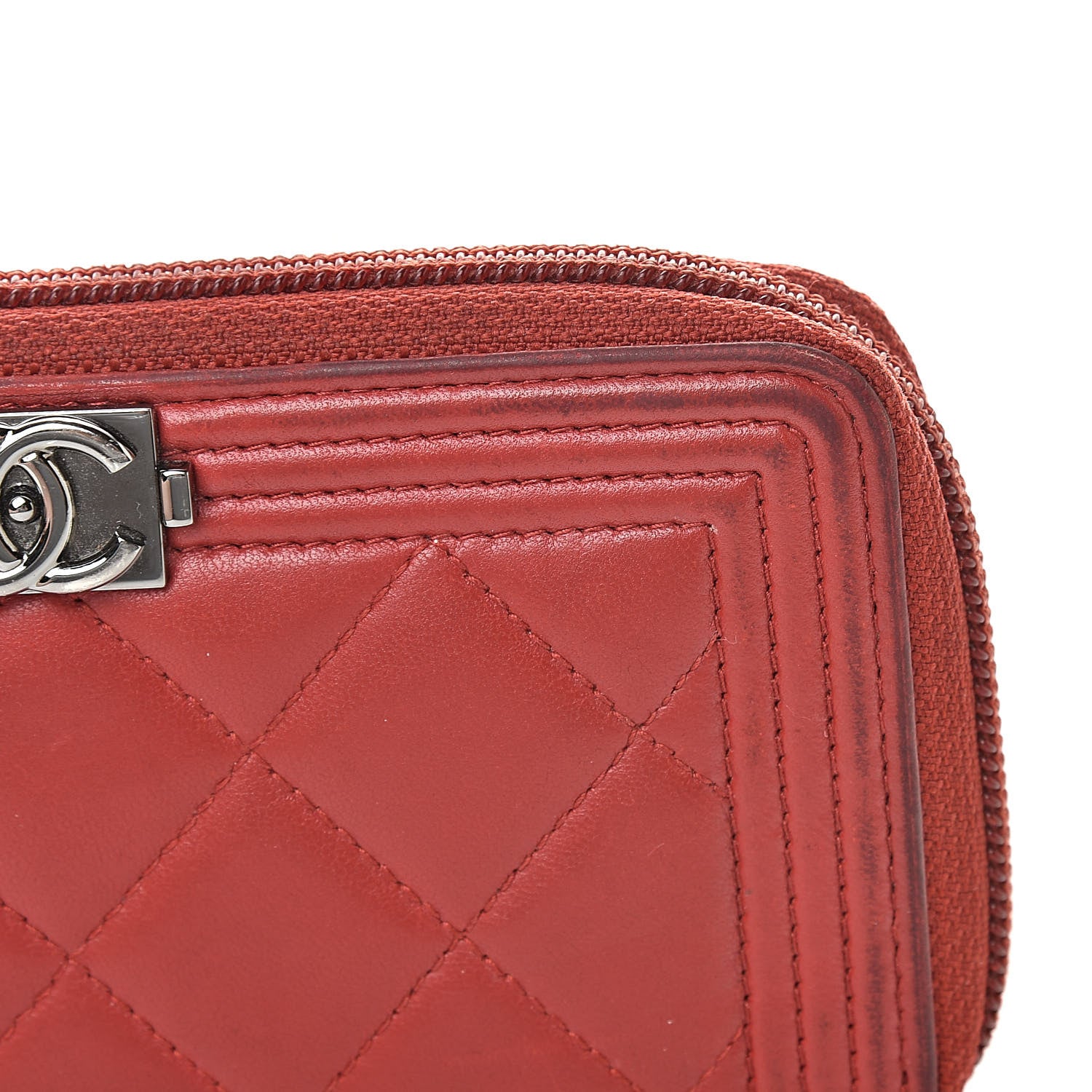 Chanel Lambskin Quilted Small Boy Zip Around Wallet Red 14 of 16