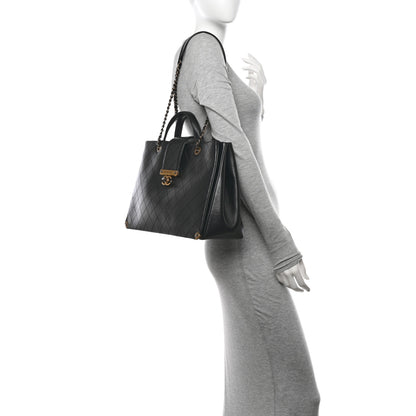 Chanel Lambskin Stitched Large Around The Corner Shopping Tote Black 2 of 10