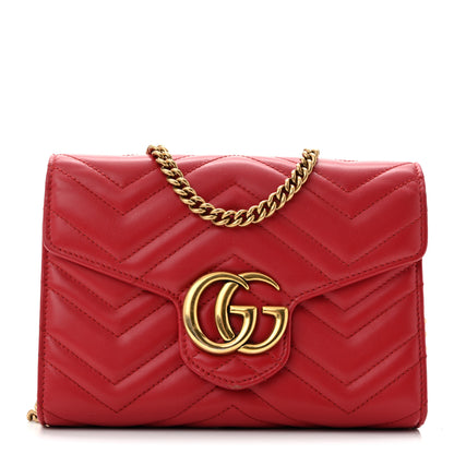 Gucci Calfskin Matelasse GG Marmont Chain Wallet Hibiscus Red 1 of 15