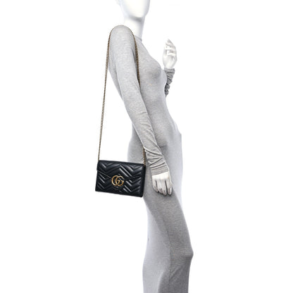 Gucci Calfskin Matelasse GG Marmont Chain Wallet Black 2 of 9