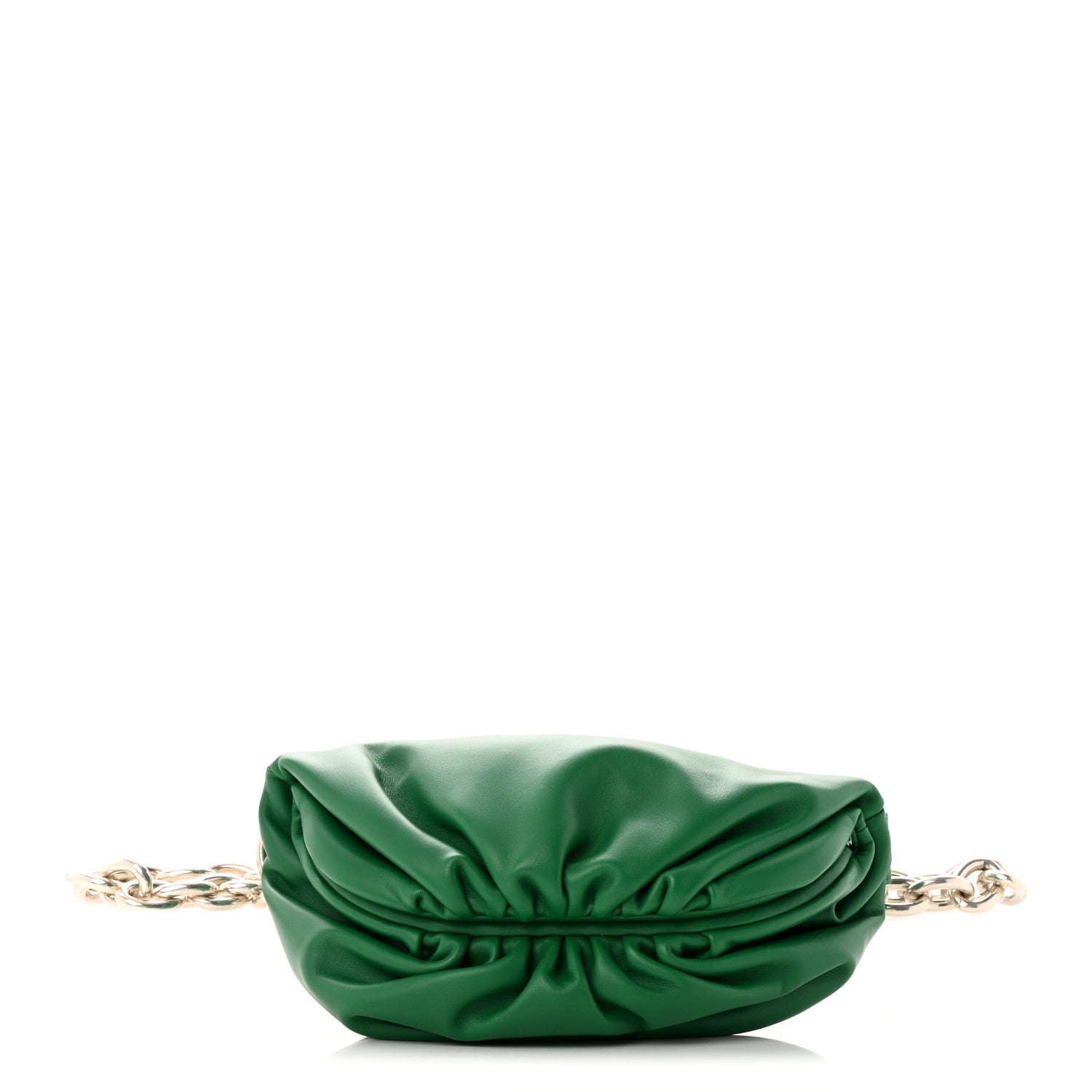 front view image of BOTTEGA VENETA Nappa The Belt Chain Pouch in the color Racing Green by FASHIONPHILE
