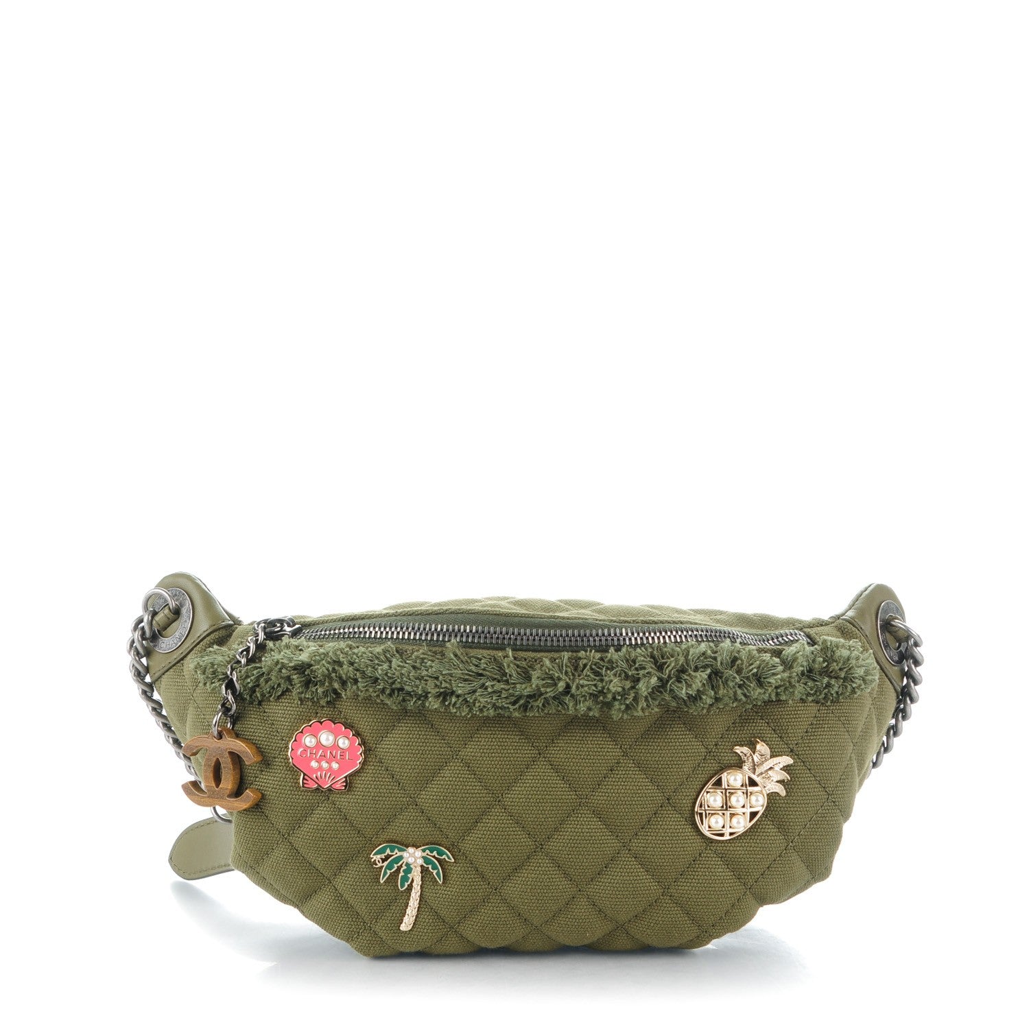 Chanel Canvas Lambskin Quilted Coco Cuba Charms Waist Bag Khaki 1 of 8