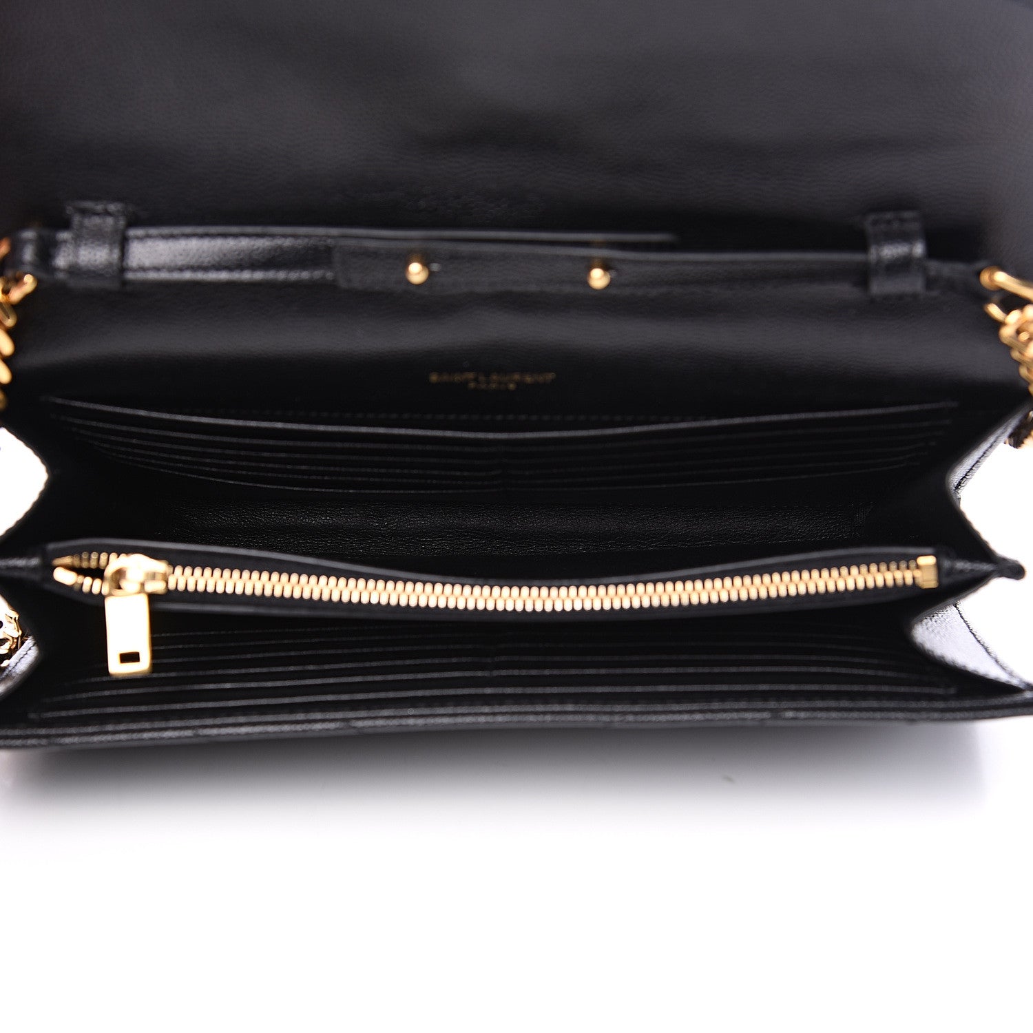 Saint Laurent Grain De Poudre Matelasse Chevron Monogram Chain Wallet Black 4 of 8