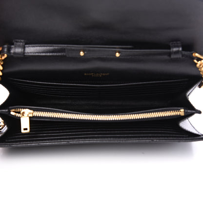 Saint Laurent Grain De Poudre Matelasse Chevron Monogram Chain Wallet Black 4 of 8