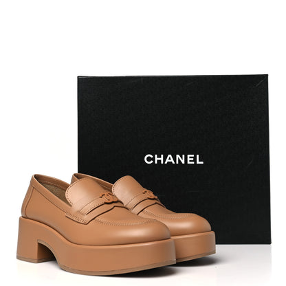 Chanel Calfskin CC Platform Loafers 39.5 Beige 10 of 10