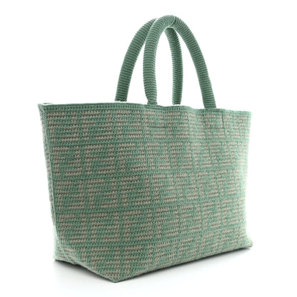 Fendi Cashmere Knit FF Large Shopper Tote Verde Islanda 3 of 10