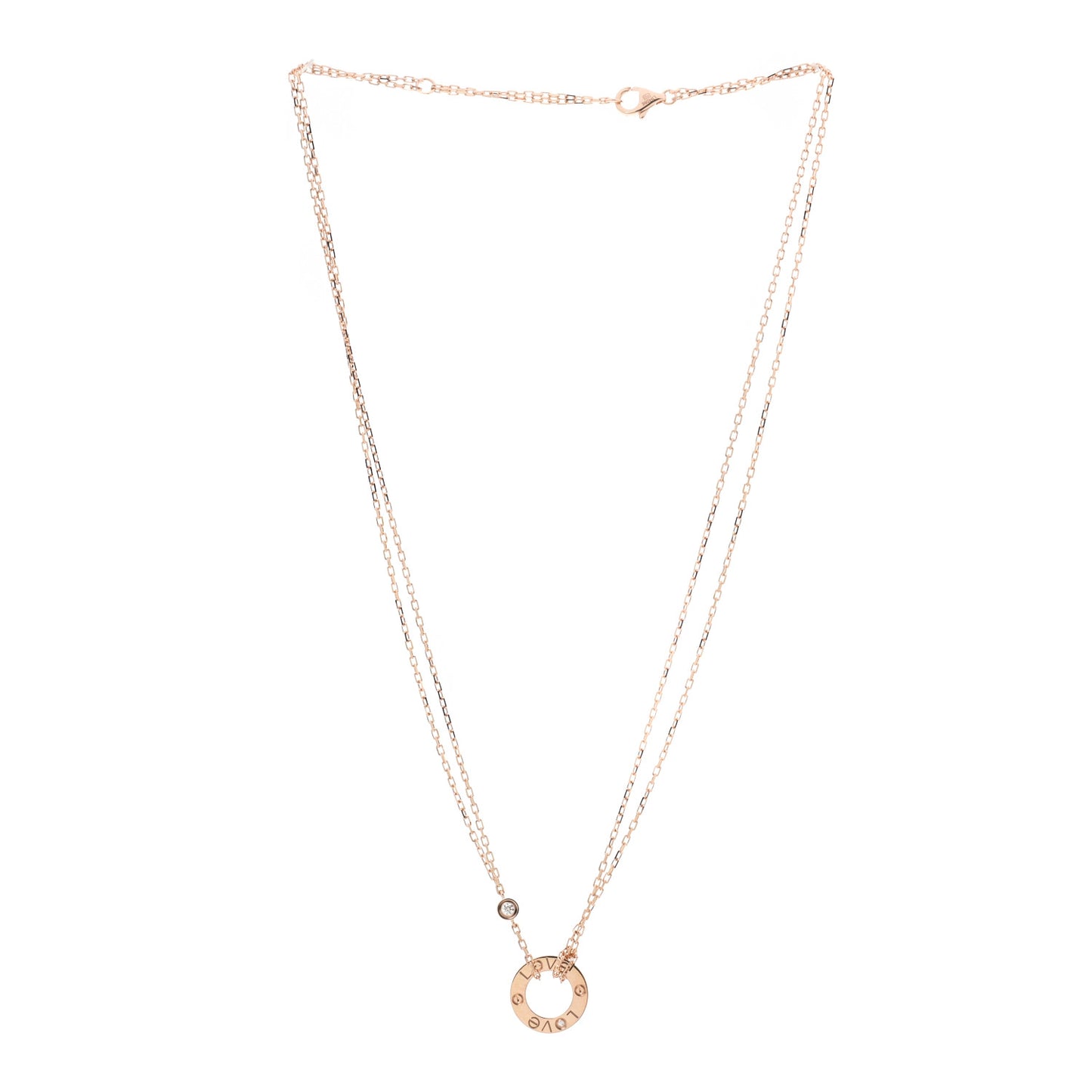 18K Pink Gold 2 Diamond LOVE Necklace