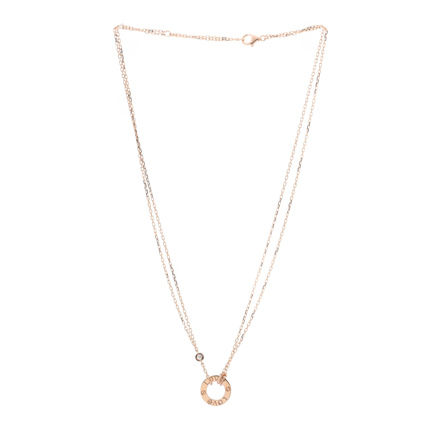 Cartier 18K Pink Gold 2 Diamond LOVE Necklace 3 of 8