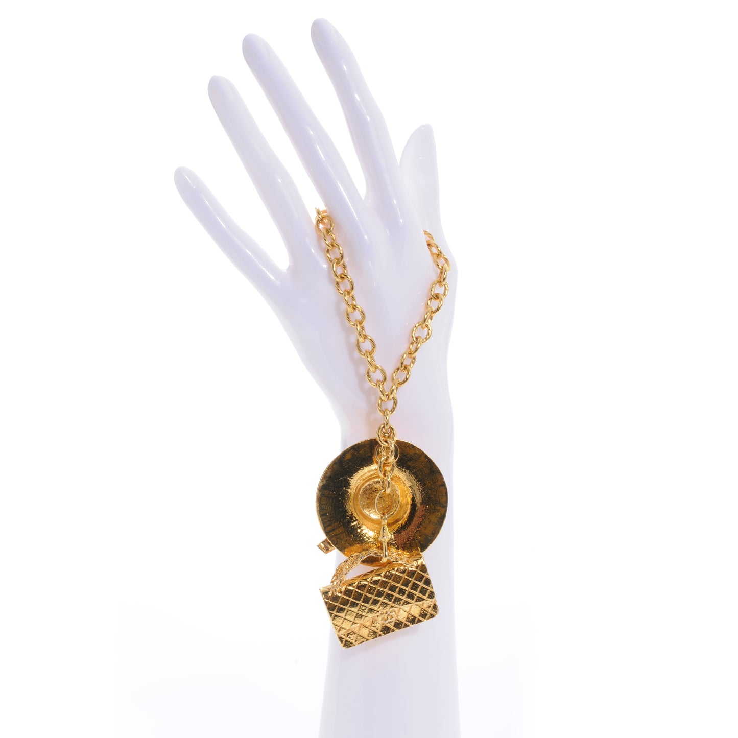 2.55 Quilted Flap and CC Hat Charm Bracelet Gold