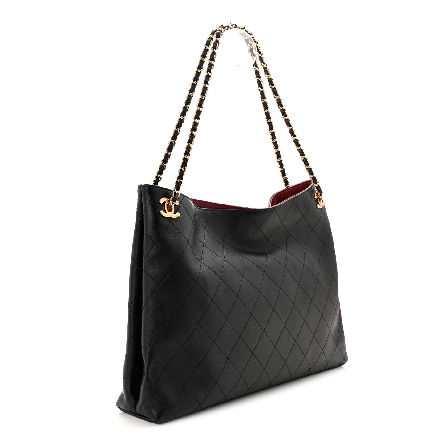 Lambskin Quilted Shopping Tote Black