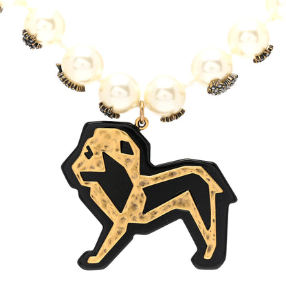 Christian Dior Pearl Resin Crystal Lion Pendant Choker Necklace Gold White Black 4 of 6