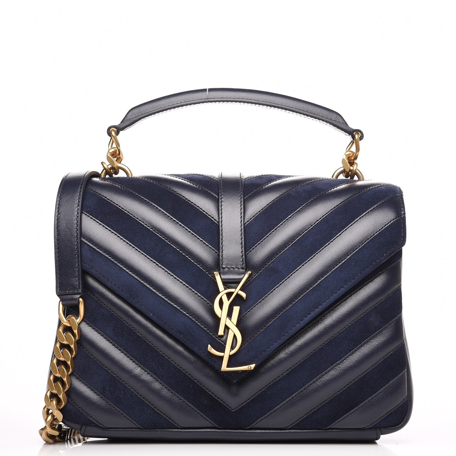 Saint Laurent Calfskin Suede Matelasse Chevron Monogram Medium College Bag Marine 1 of 7