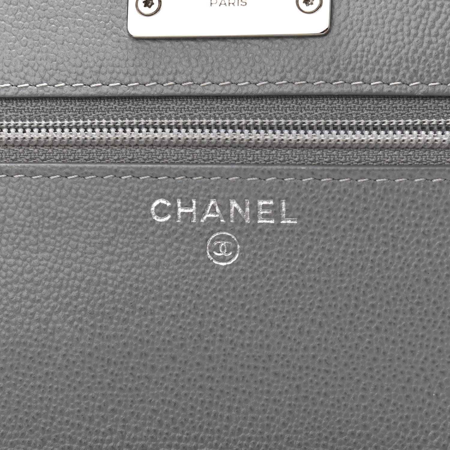 Chanel Grained Calfskin Quilted CC Box Wallet On Chain WOC Grey 5 of 10