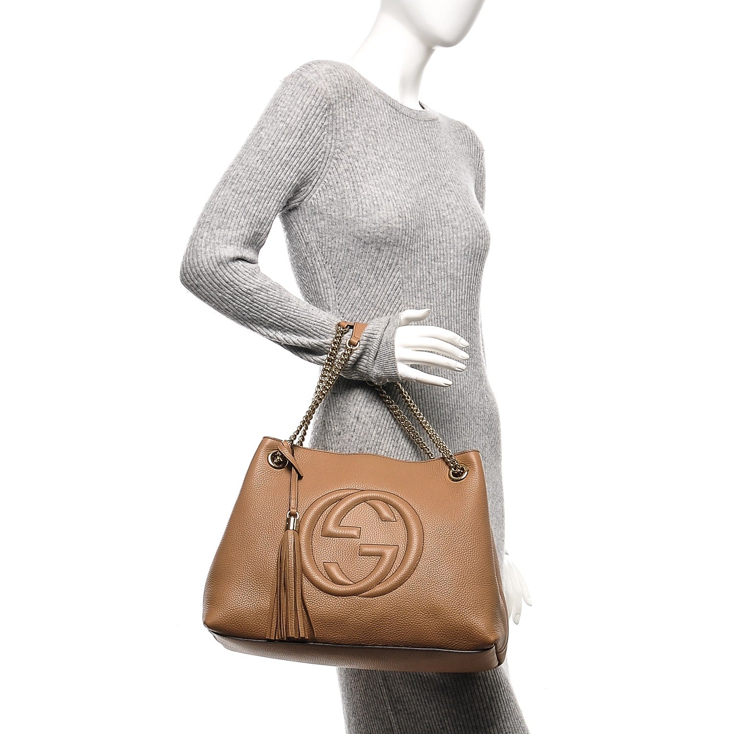 Gucci Pebbled Calfskin Medium Soho Chain Shoulder Bag Camelia 2 of 6