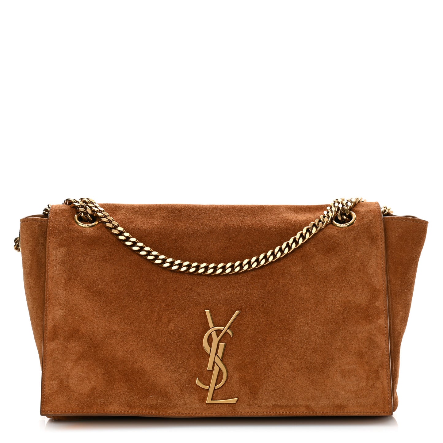 Smooth Calfskin Suede Medium Reversible Monogram Kate Satchel Light Ochre