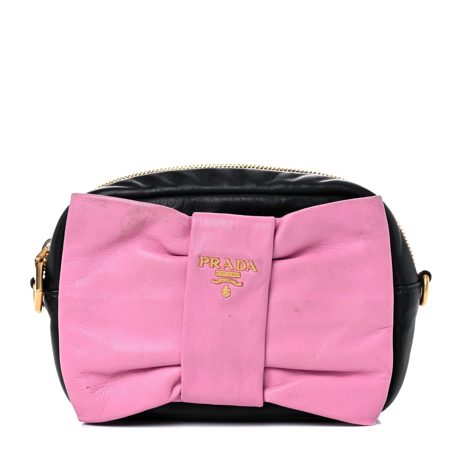 Prada Nappa Zippers Bow Clutch Black Geranio 1 of 14