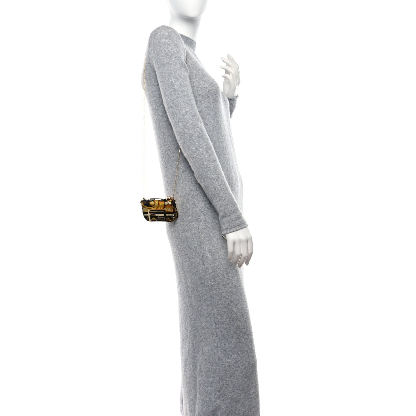 X VERSACE Silk Fendace FF Baroque Nano Brooch Baguette Charm Black Gold