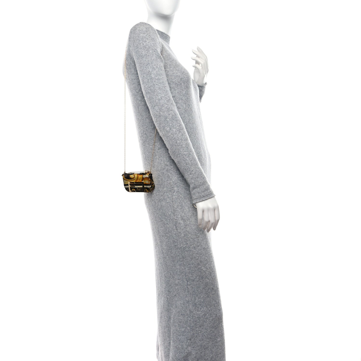 Fendi X VERSACE Silk Fendace FF Baroque Nano Brooch Baguette Charm Black Gold 2 of 8