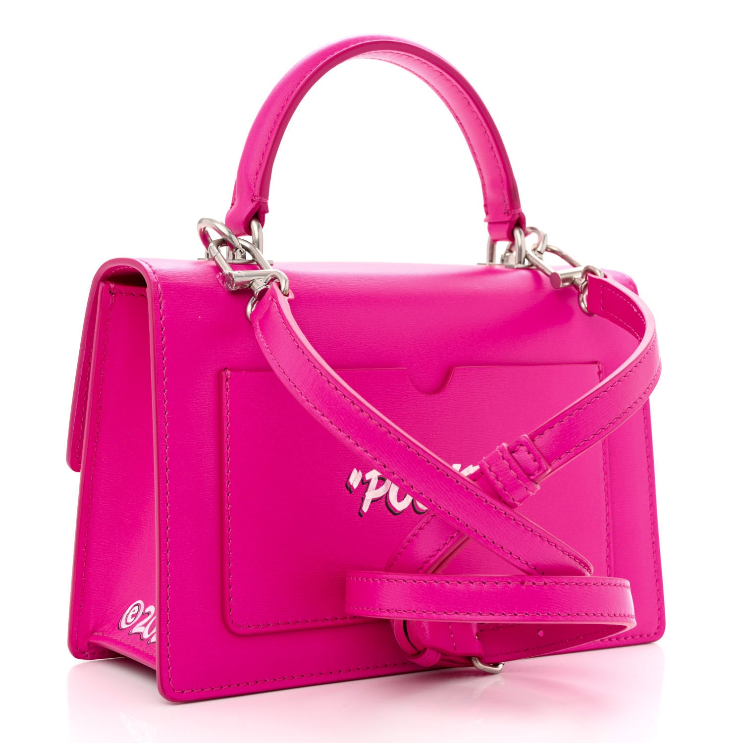 Off-White Calfskin Jitney 1.4 Quote Top Handle Bag Fuchsia Multicolor 3 of 10