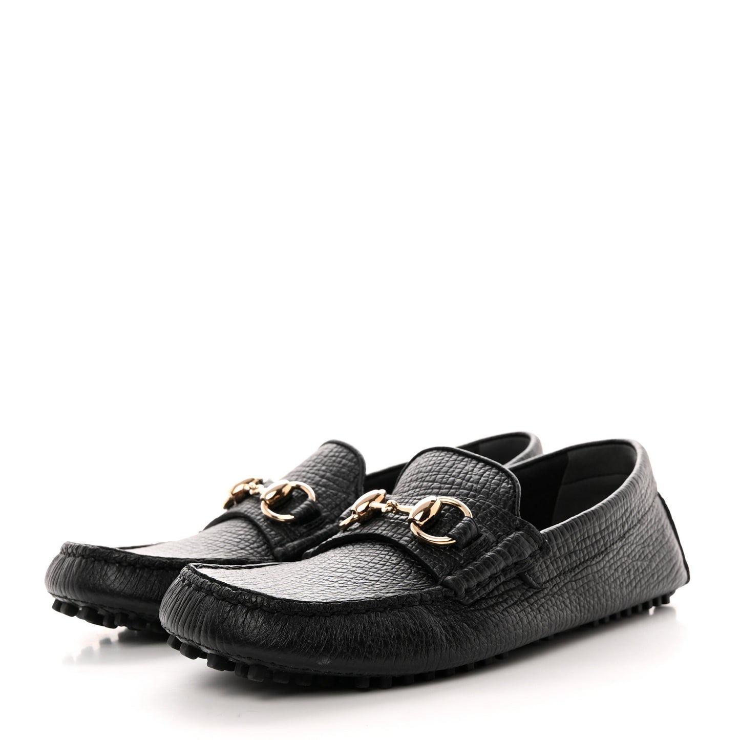 Textured Calfskin Womens Horsebit Loafers 36 Black