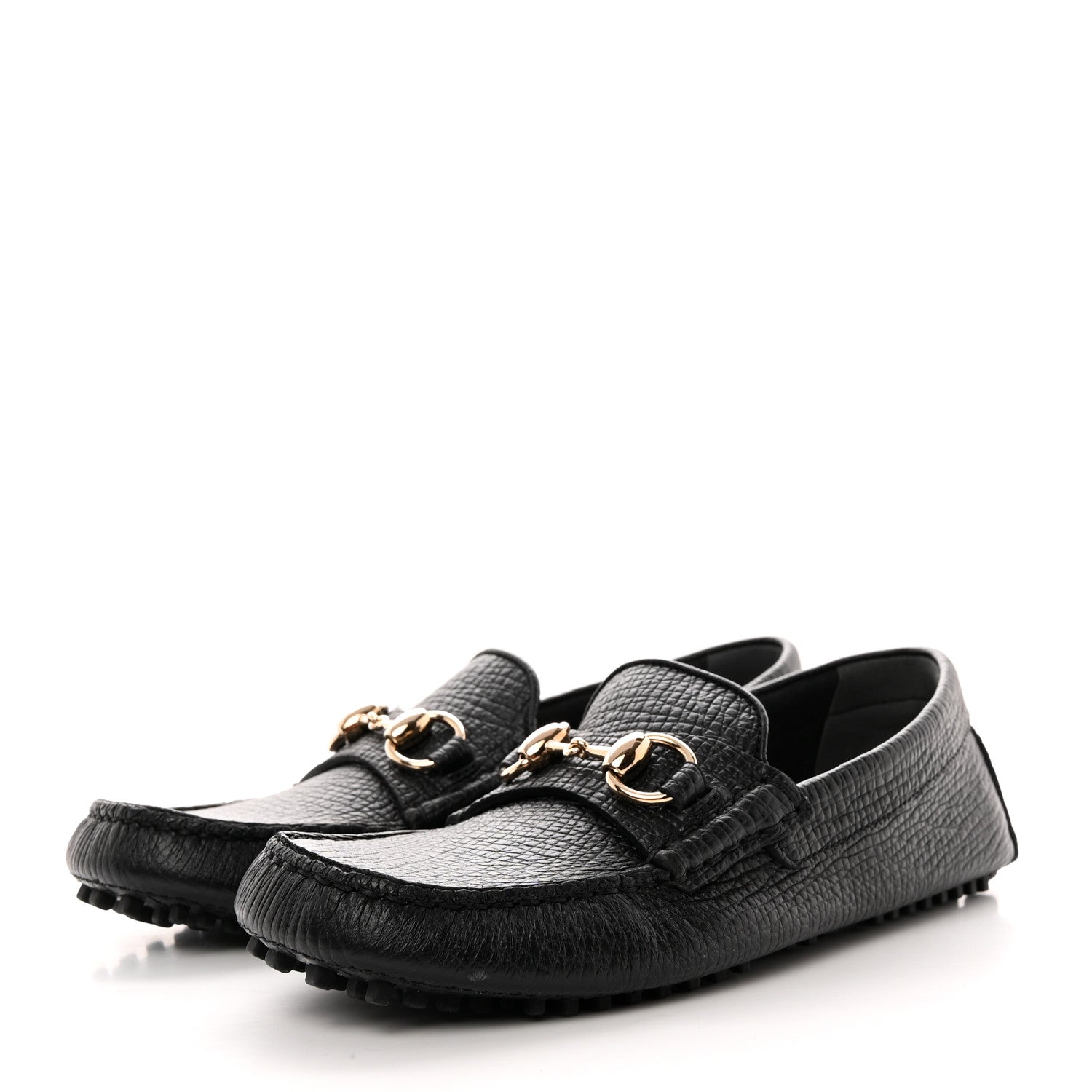 Gucci Textured Calfskin Womens Horsebit Loafers 36 Black 3 of 14