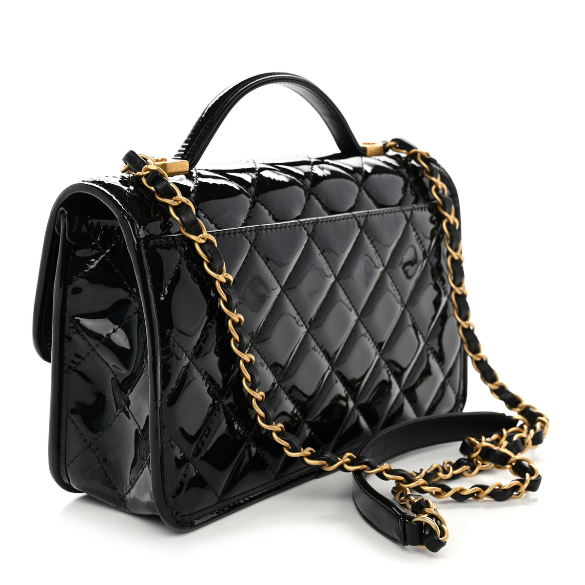 Patent Quilted Small School Memory Top Handle Flap Black