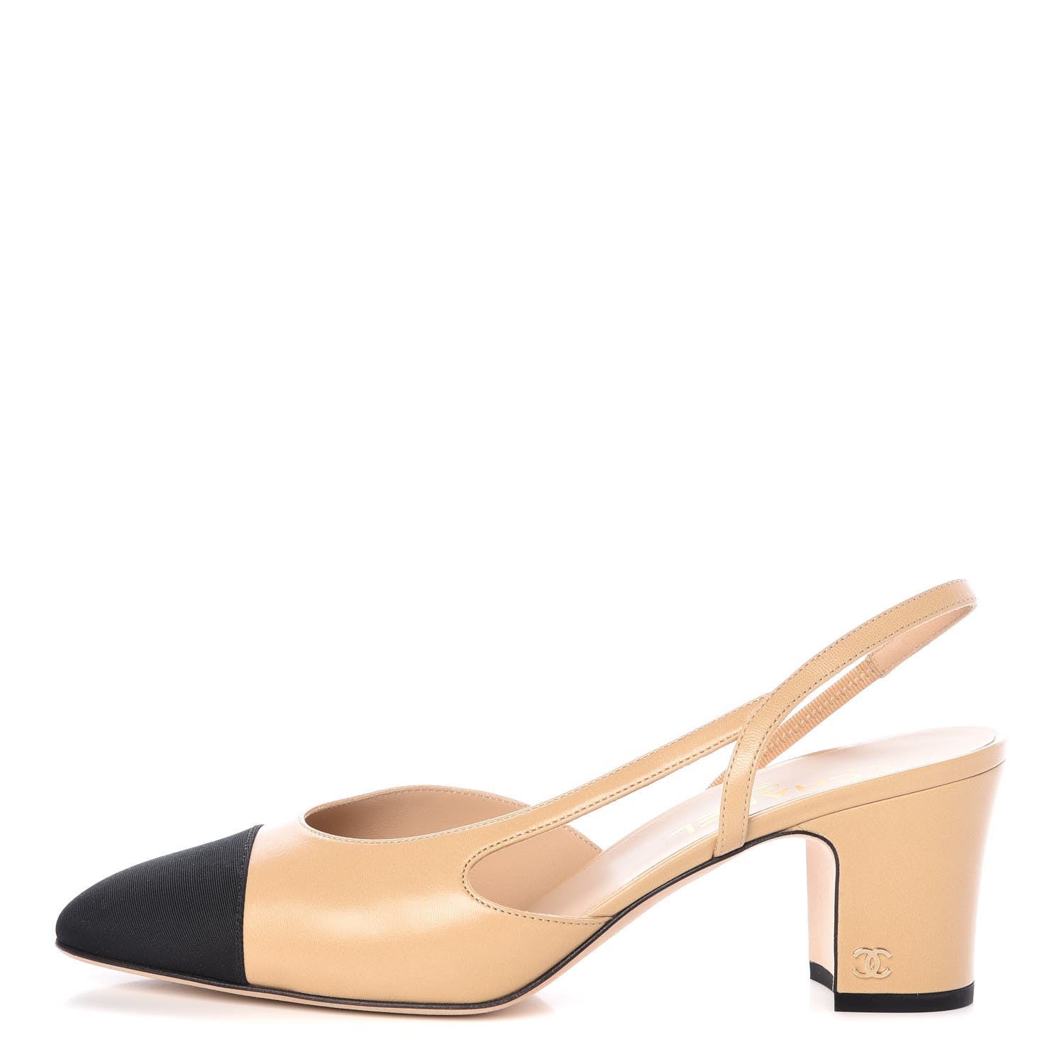 Chanel Goatskin Grosgrain Cap Toe CC Slingback Pumps 41 Beige Black 1 of 9