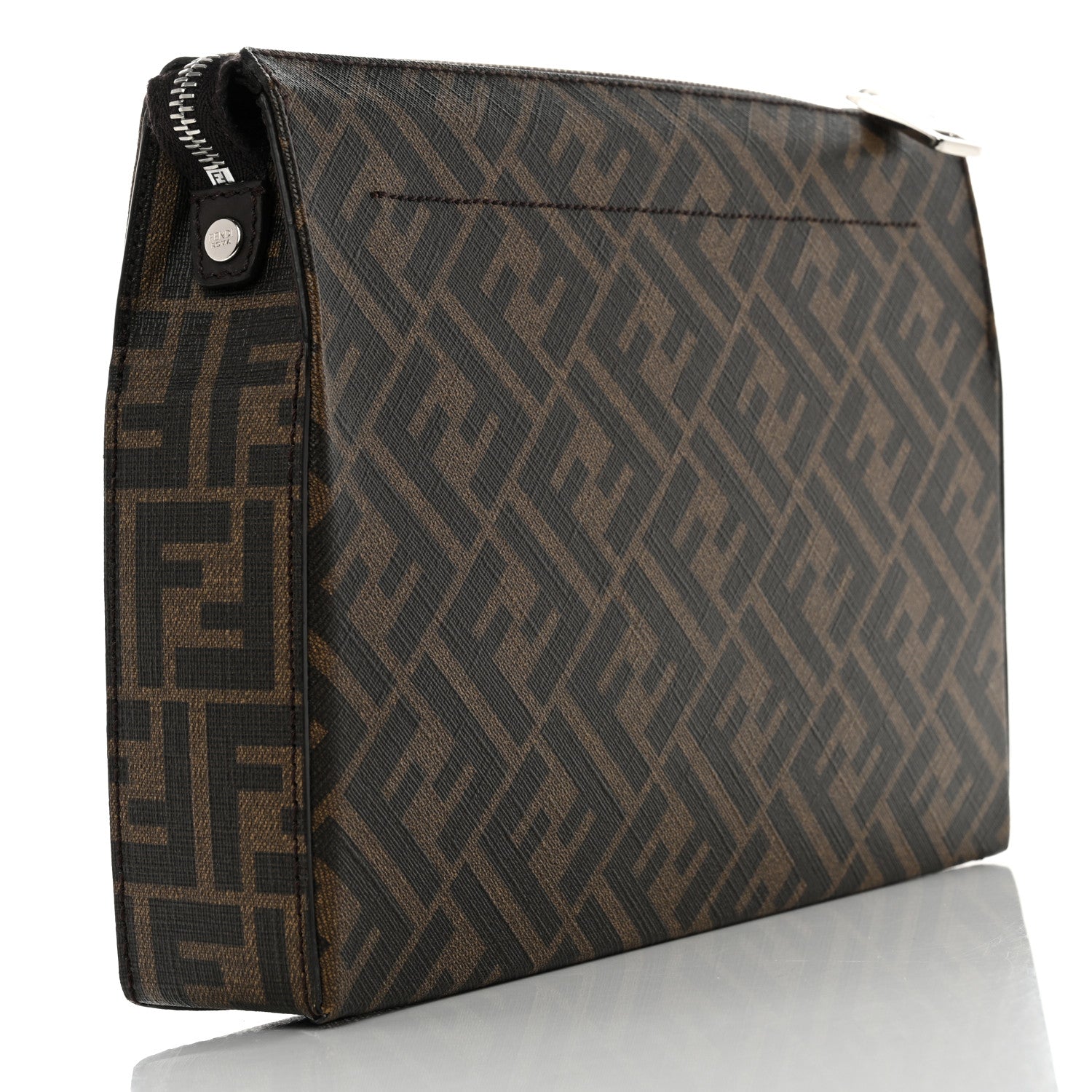 Fendi Shiny Glazed Fabric Vitello Cover FF 1974 Logo Clutch Tobacco Moro Giallo Ebano 3 of 11