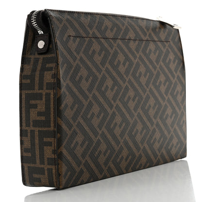 Fendi Shiny Glazed Fabric Vitello Cover FF 1974 Logo Clutch Tobacco Moro Giallo Ebano 3 of 11