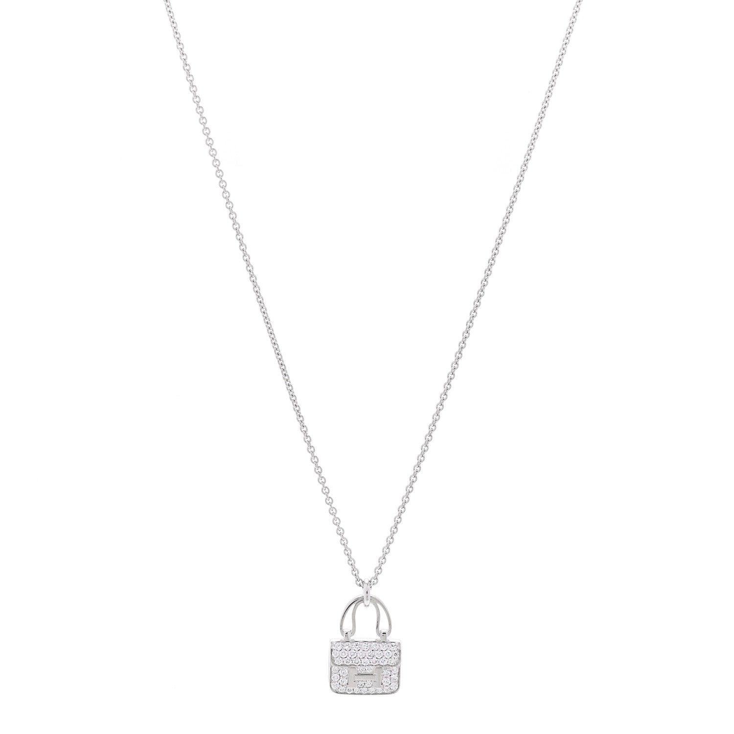 Hermes 18K White Gold Diamond Constance Amulettes Pendant Necklace 1 of 6