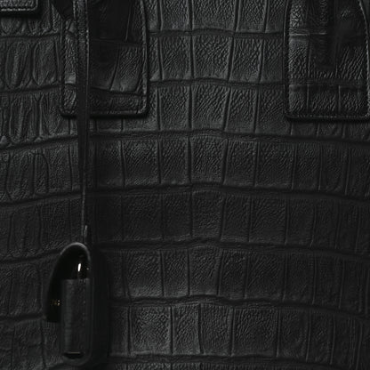 Saint Laurent Calfskin Crocodile Embossed Small Supple Sac de Jour Black 8 of 10
