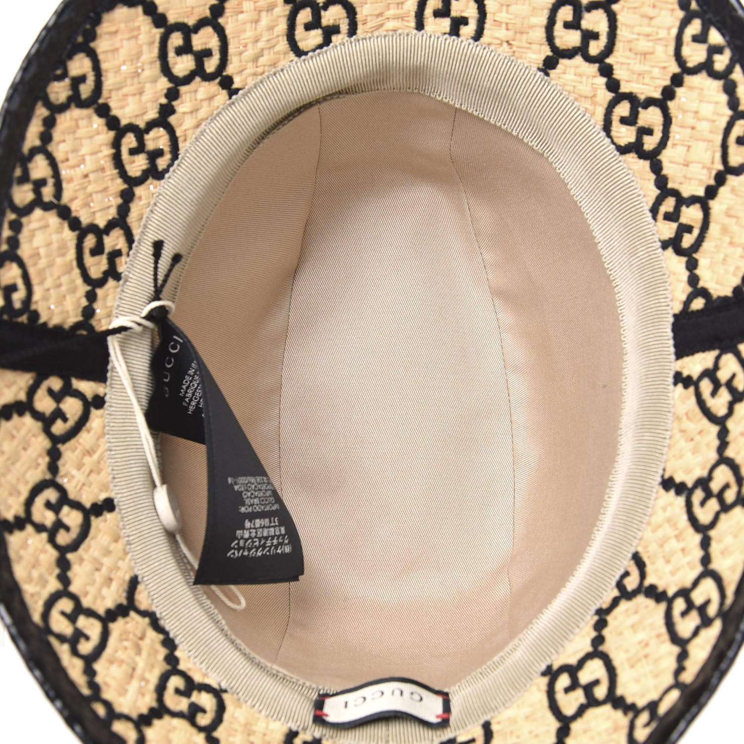 Gucci Raffia Elaphe GG Monogram Embroidered Fedora Hat M Ivory Black 4 of 6
