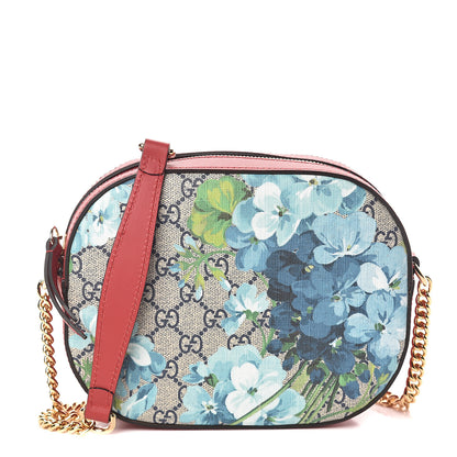 Gucci GG Supreme Monogram Blooms Mini Chain Shoulder Bag Beige Blue Navy Hibiscus Red 1 of 7