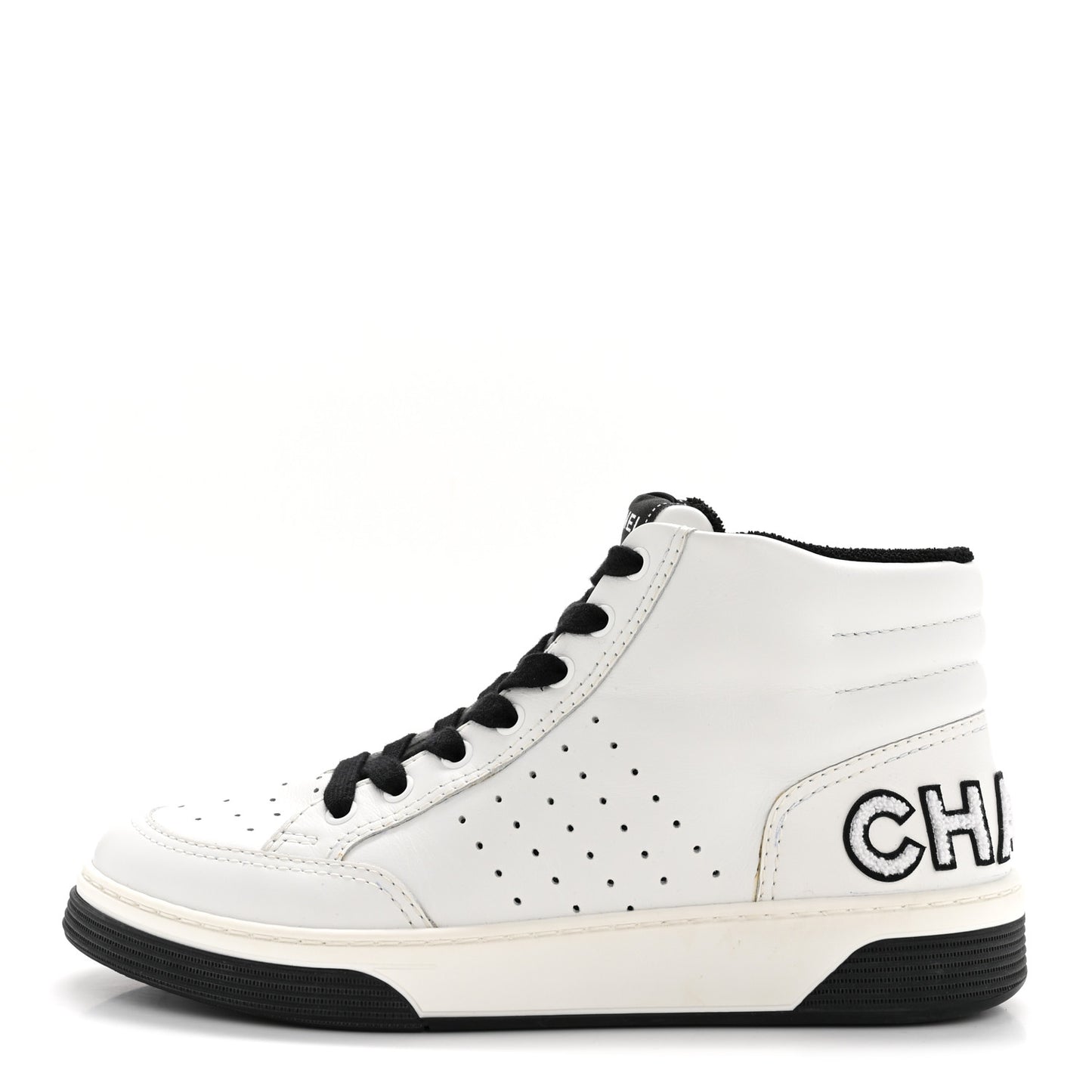 Calfskin Womens Logo High Top Sneakers 40 Black White