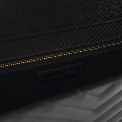 Saint Laurent Grain De Poudre Matelasse Chevron Large Monogram Satchel Black 7 of 9