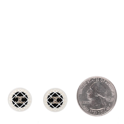 Chanel Resin Pearl Round CC Earrings White Black Gold 2 of 4