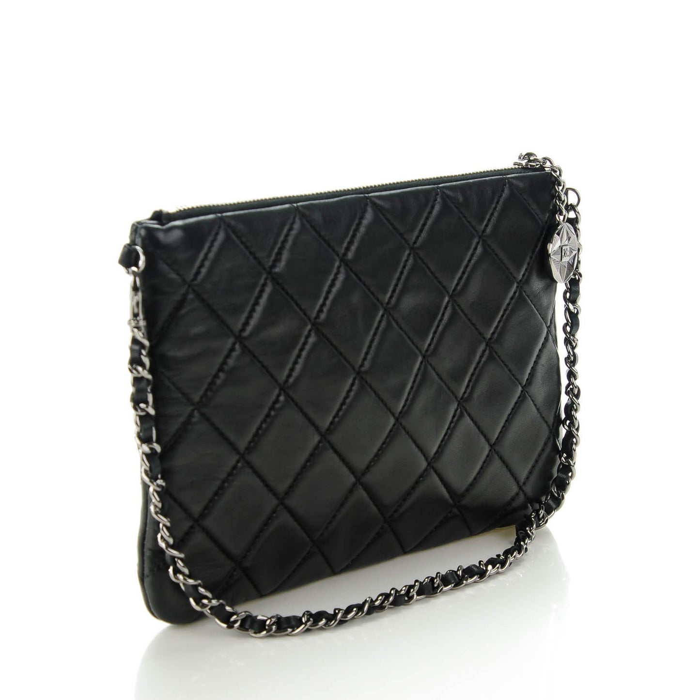Lambskin Quilted Mineral Nights Flap Wristlet Black