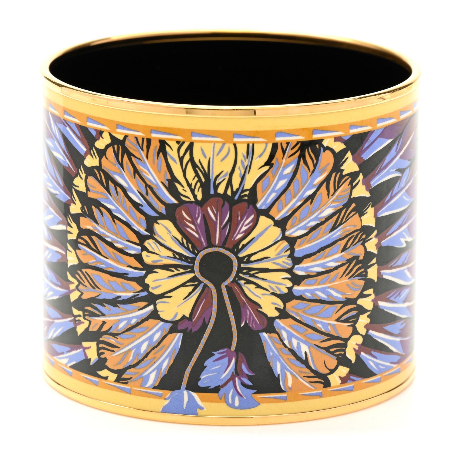 Hermes Enamel Printed Mega Wide Brazil Bracelet 70 Black 1 of 5
