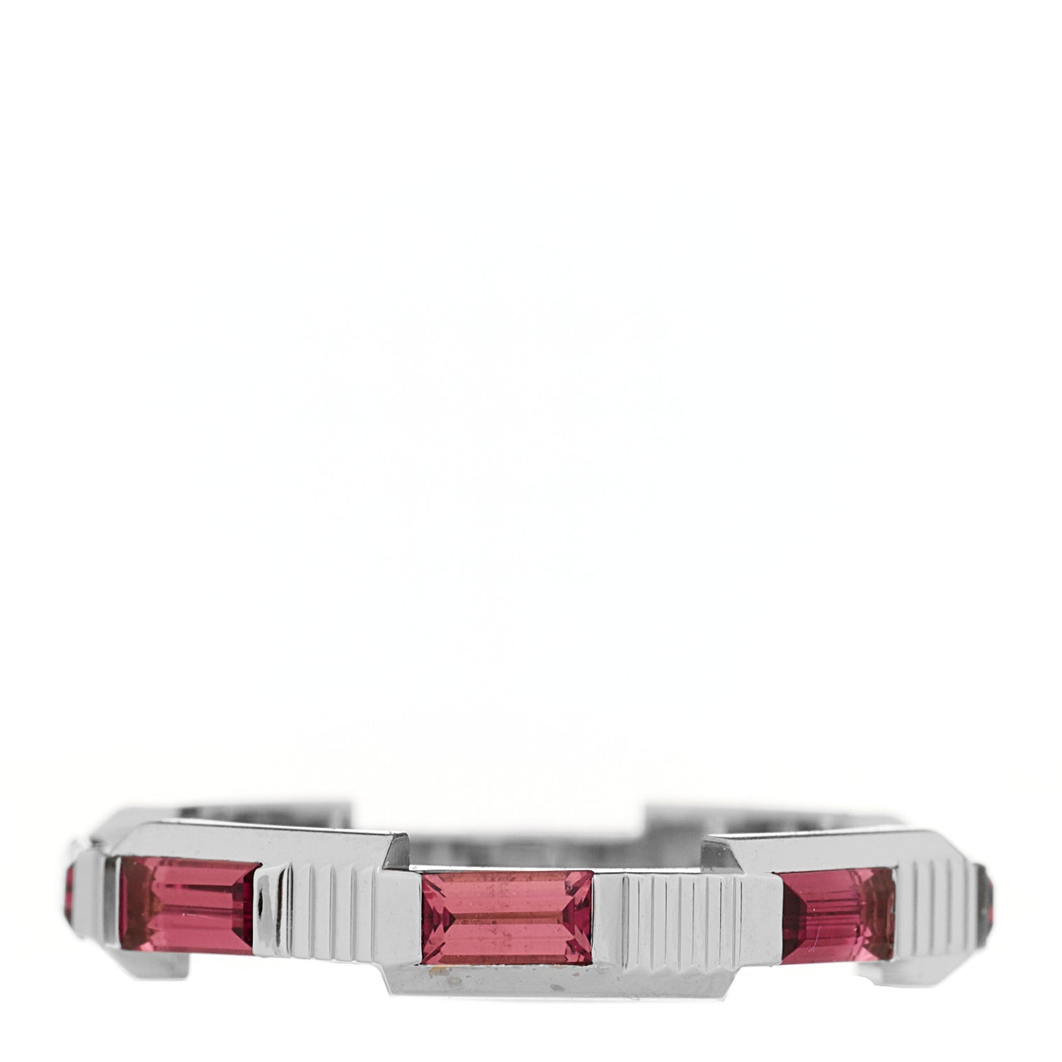 Gucci 18K White Gold Rubellite Narrow Link to Love Ring 52 6 1 of 6