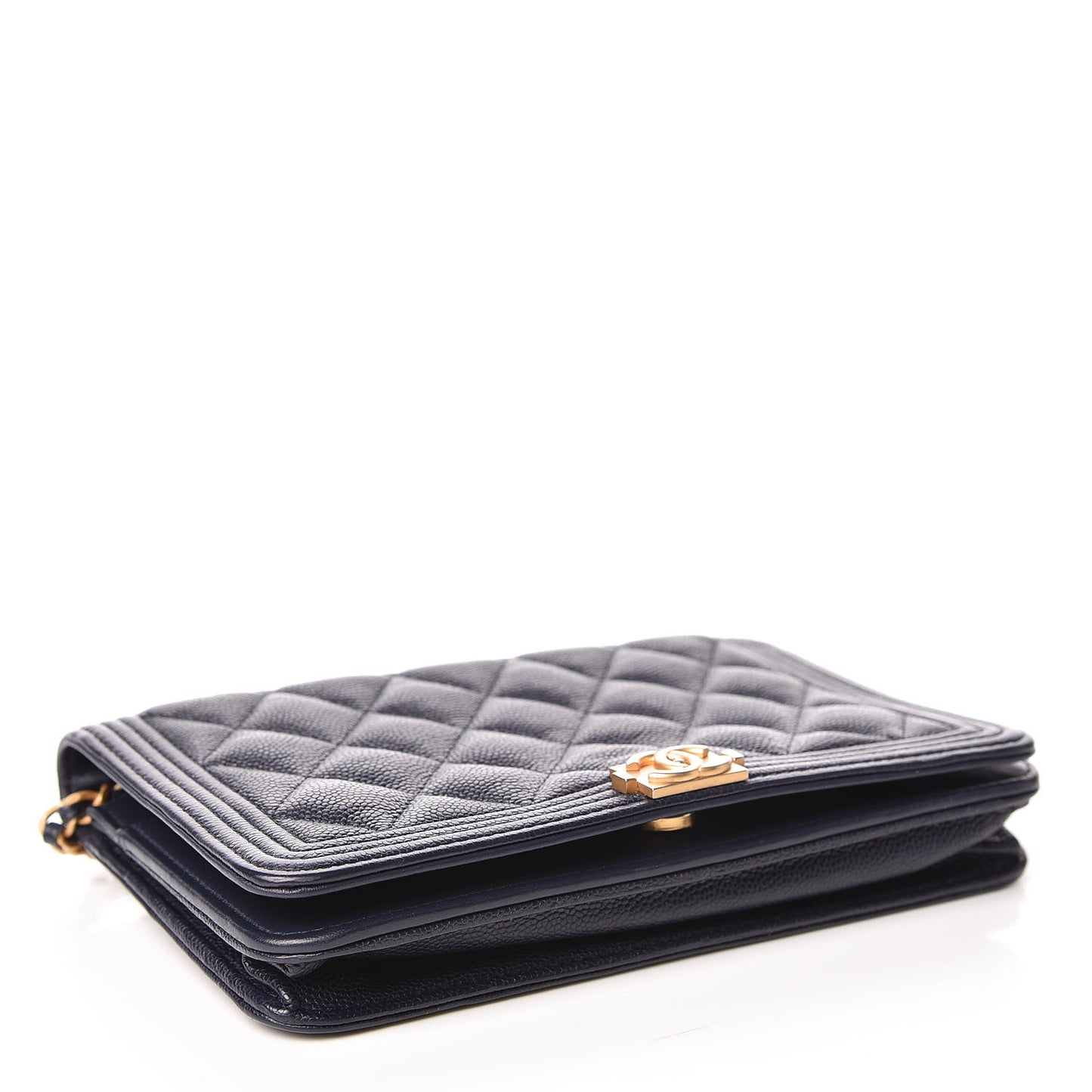 Caviar Quilted Boy Wallet On Chain WOC Navy