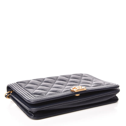 Chanel Caviar Quilted Boy Wallet On Chain WOC Navy 4 of 11