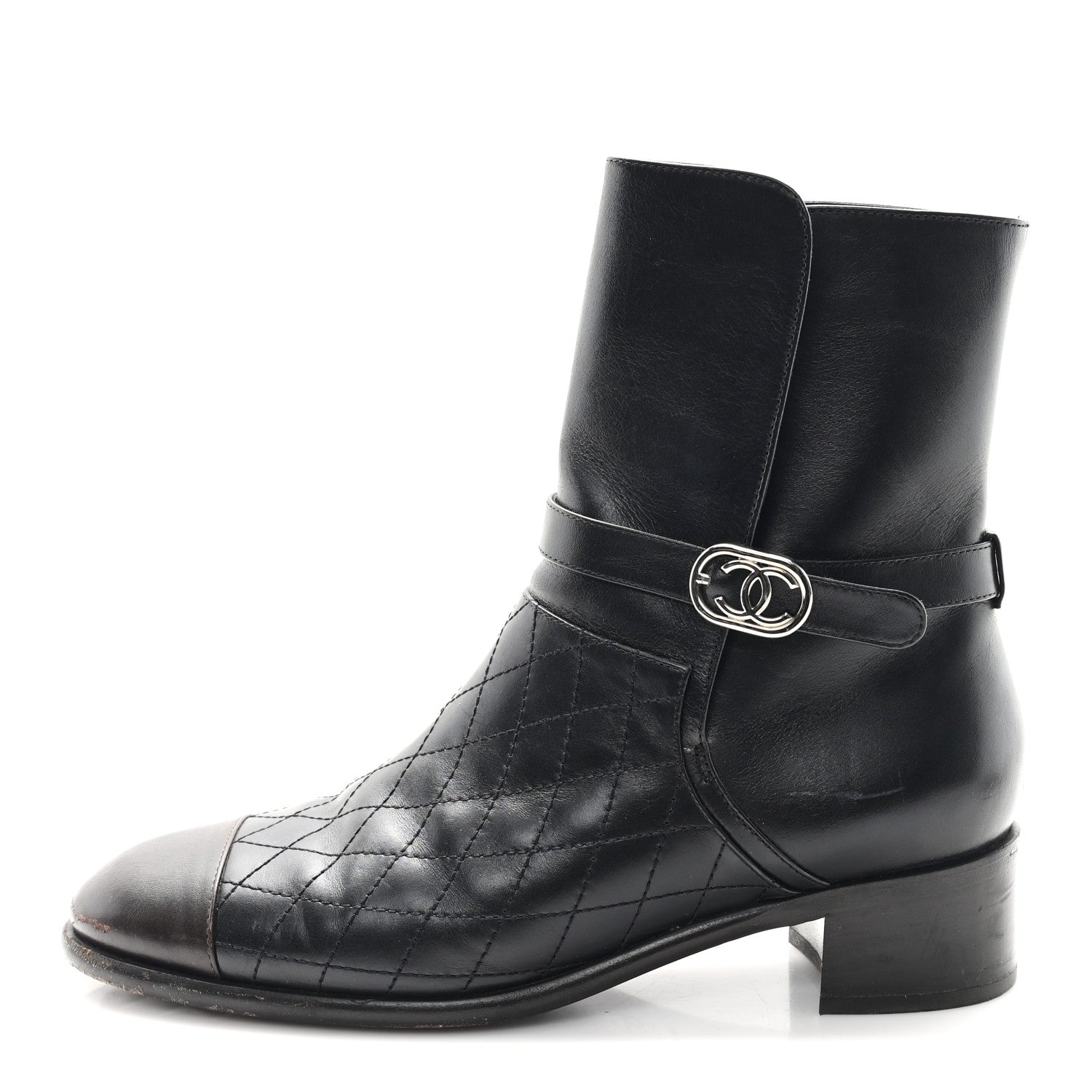 Chanel Calfskin Quilted Cap Toe Boots 41 Black Brown 1 of 10