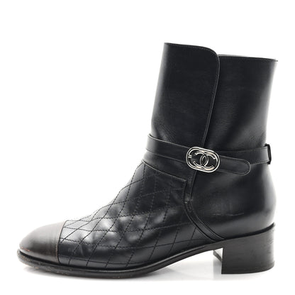 Chanel Calfskin Quilted Cap Toe Boots 41 Black Brown 1 of 10