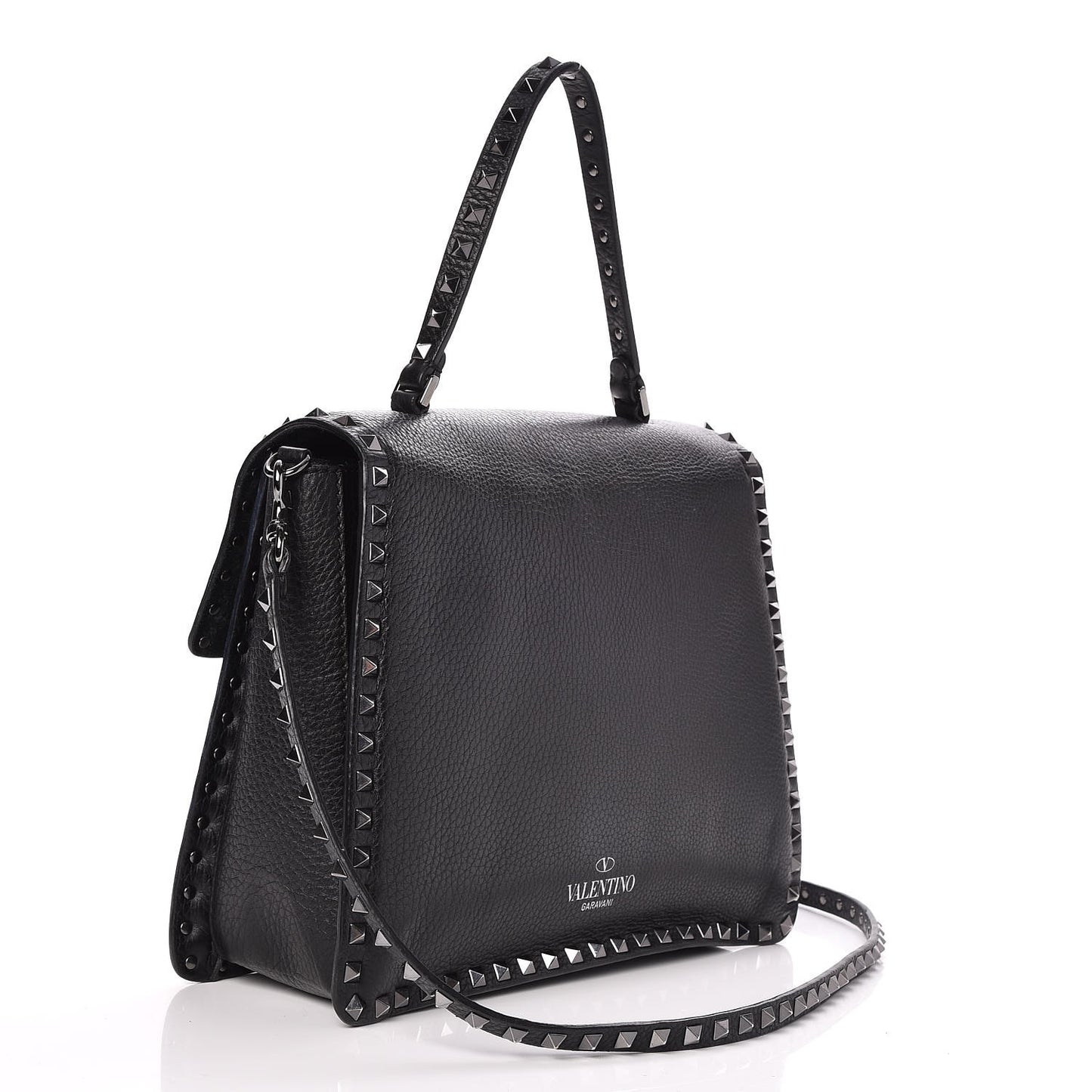 Alce Printed Calfskin Rockstud Top Handle Flap Shoulder Bag Black