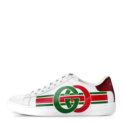 Gucci Calfskin Interlocking G Womens New Ace Sneakers 35 White Red Flame Green 1 of 10