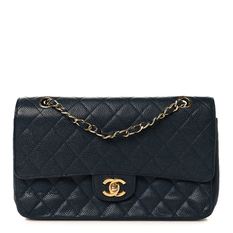 Caviar Quilted Small Double Flap Navy