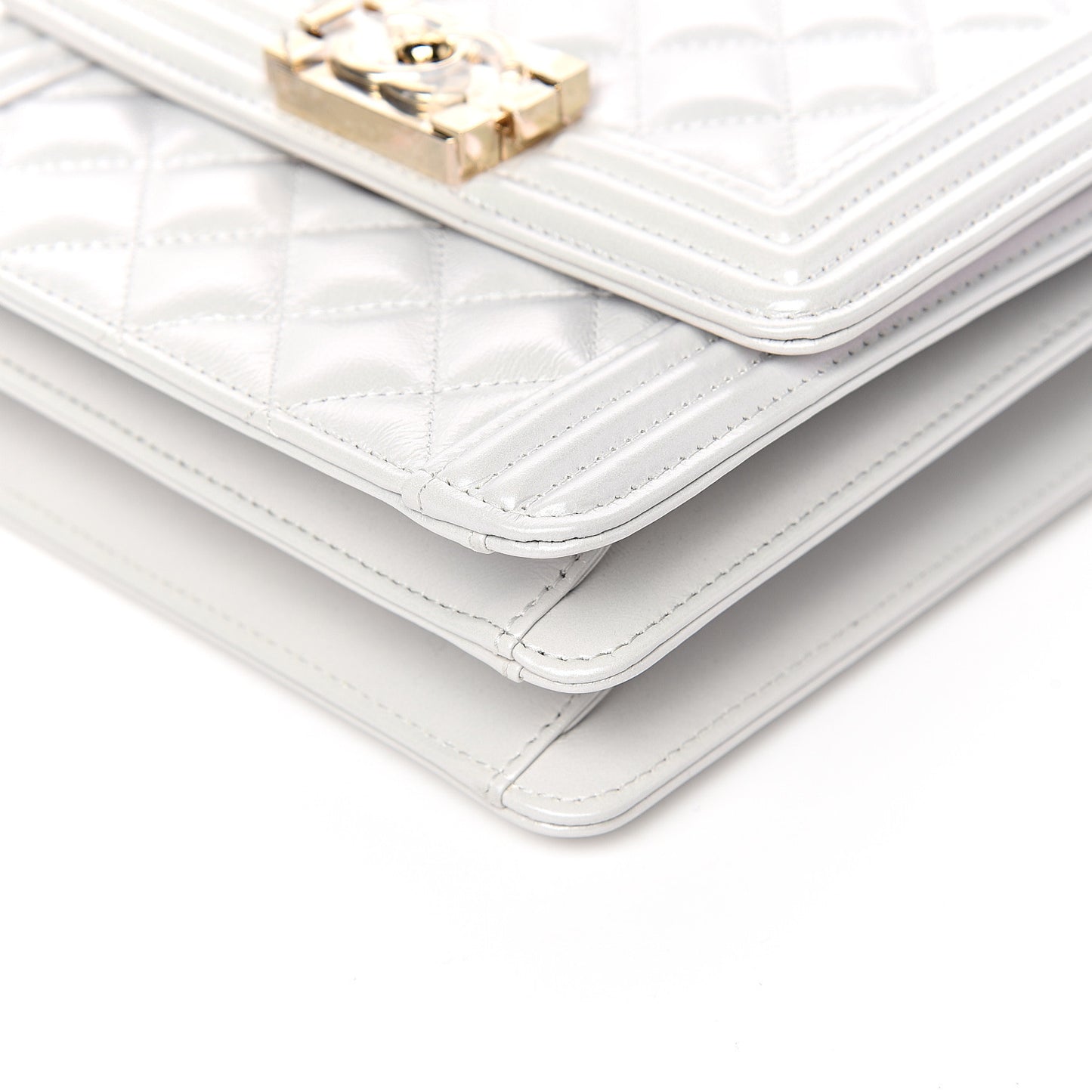 Calfskin Quilted North South Boy Flap Grey