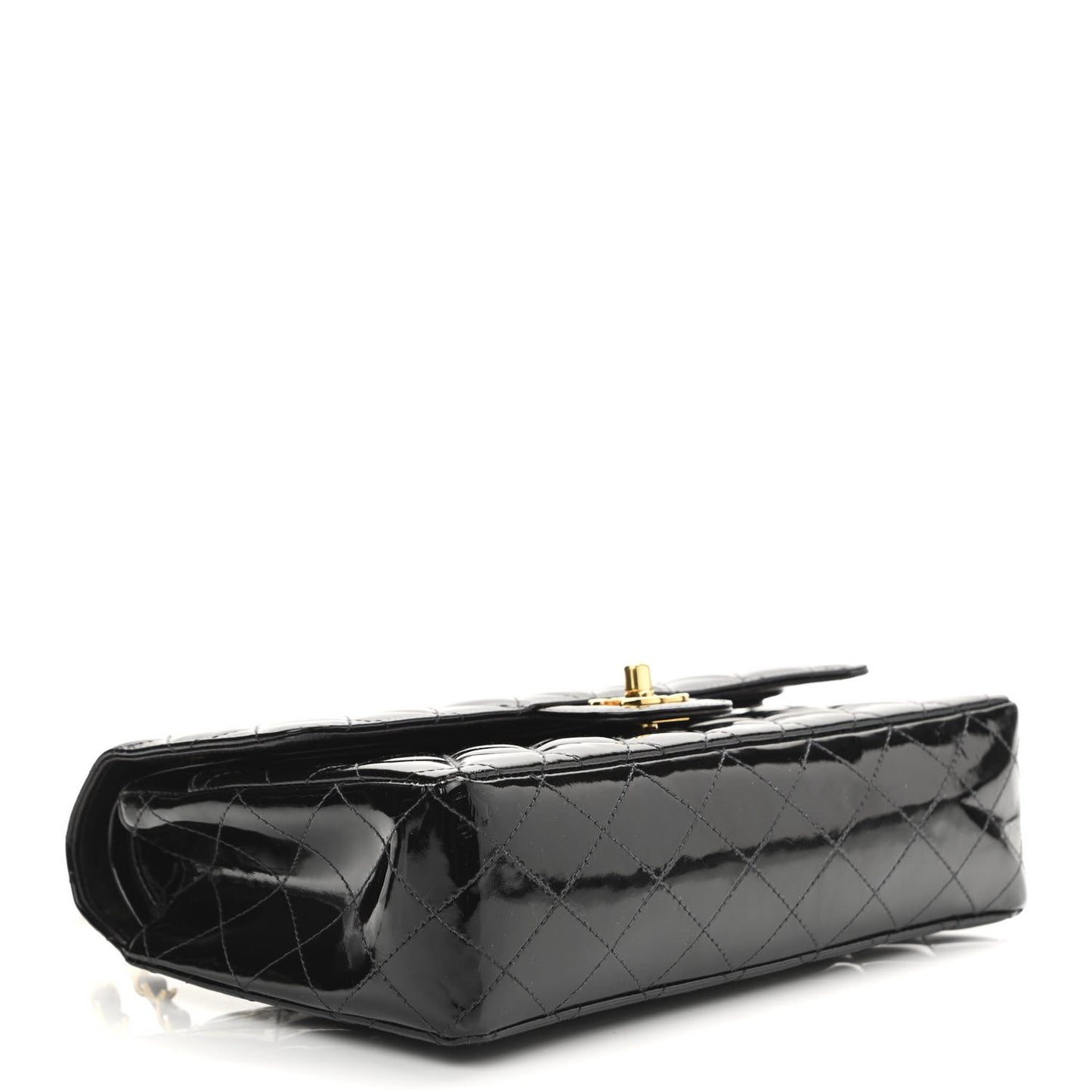 Patent Quilted Medium Double Flap Black