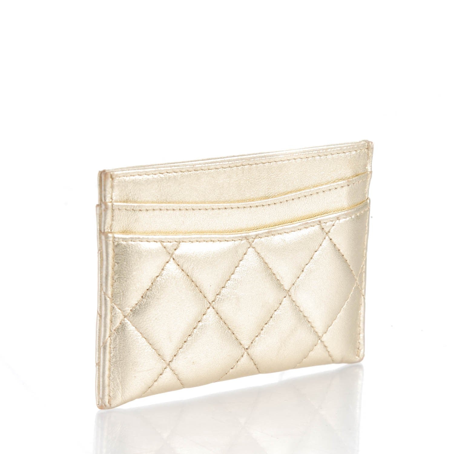 Chanel Metallic Lambskin Quilted CC Card Holder Gold 3 of 8
