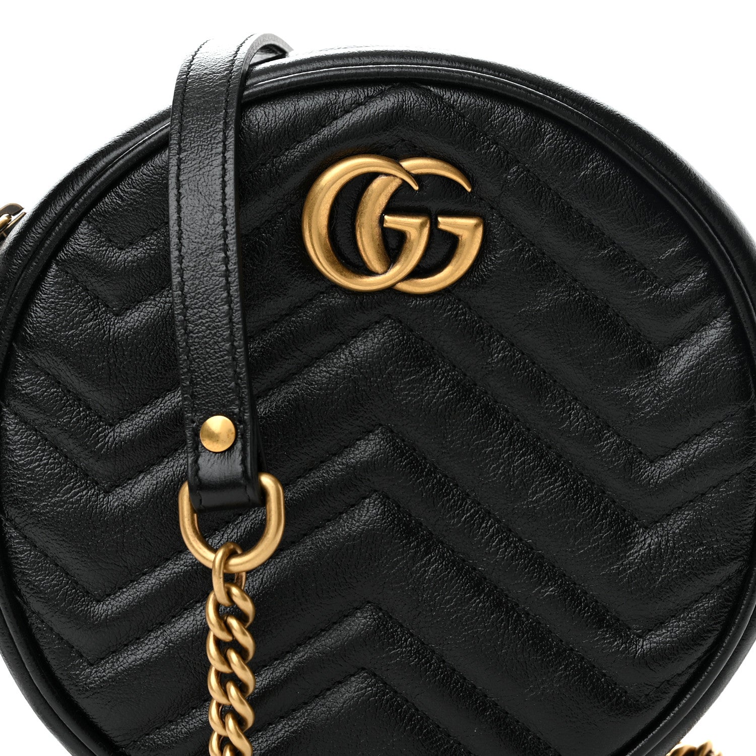 Gucci Azalea Calfskin Matelasse Heart Mini GG Marmont Round Shoulder Bag Black 10 of 13